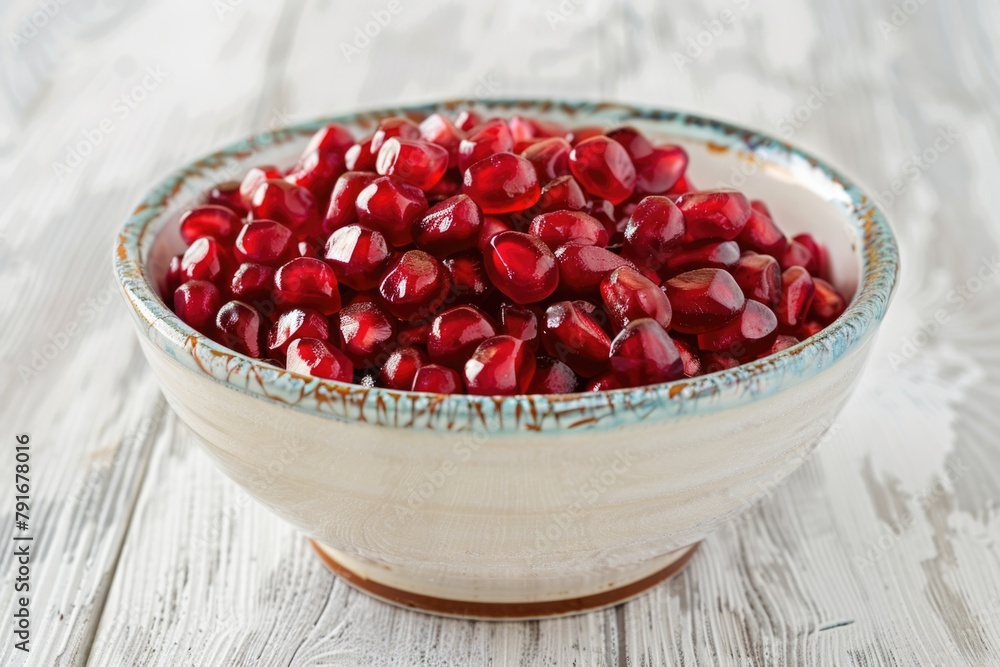 Fresh pomegranate in a bowl, perfect for food blogs or recipe websites Fresh pomegranate in a bowl, perfect for food blogs or recipe websites