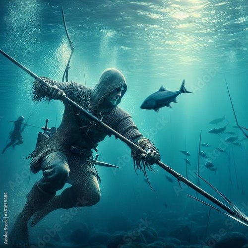 104 Spear fishing - sequences where characters use spears to hun photo