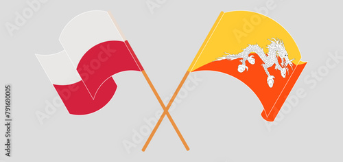 Crossed flags of Poland and Bhutan. Official colors. Correct proportion