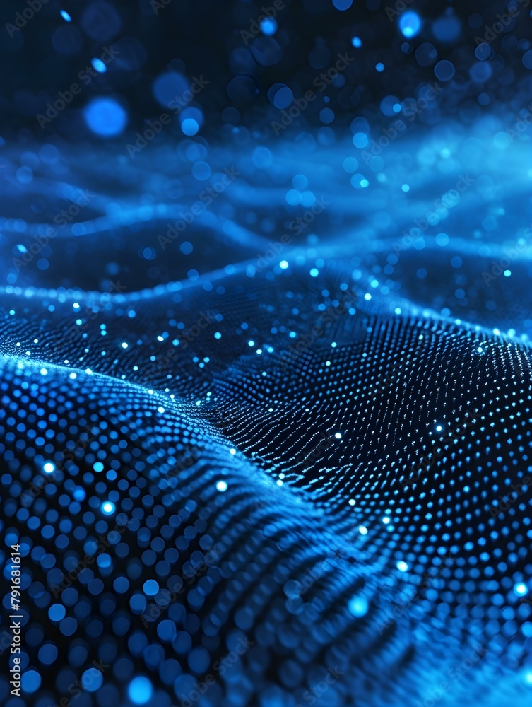 Blurred Data Science Wallpaper in blue Colors. Abstract Network of Dots and Lines