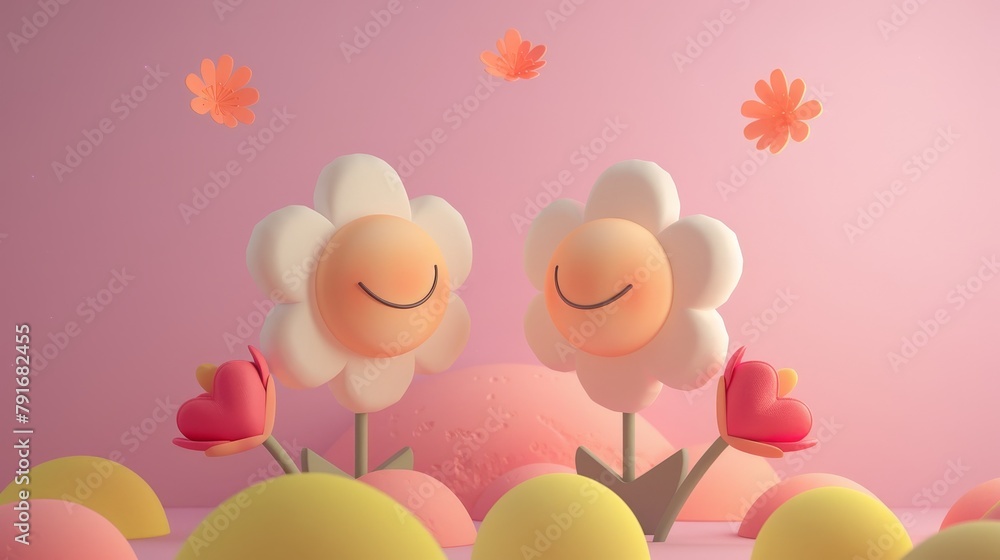 A cute and whimsical 3D render of love as a flower  AI generated illustration