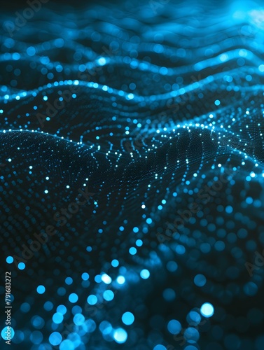Blurred Data Science Wallpaper in cyan Colors. Abstract Network of Dots and Lines