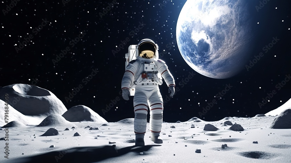 Obraz premium Astronaut Walking, Dancing, and Jumping on the Moon