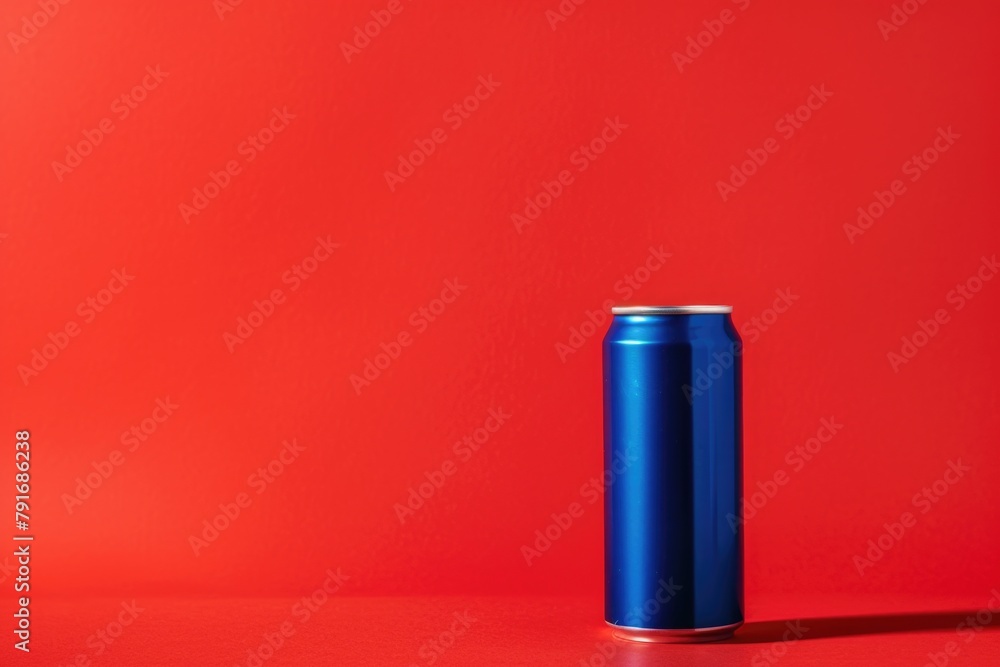 A can of soda on a red surface, suitable for various commercial uses A can of soda on a red surface, suitable for various commercial uses