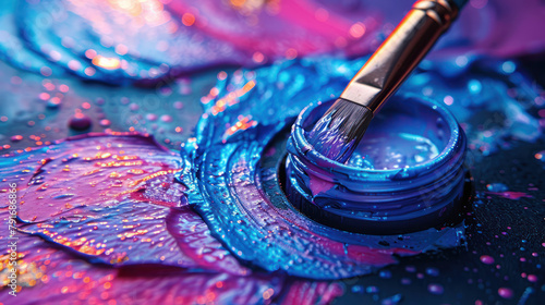 Close Up of Blue and Purple Paint With Brush