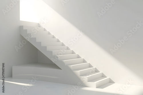 3D render of white stairs in room with white walls