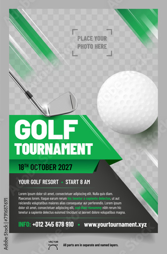 Golf poster template with club and ball