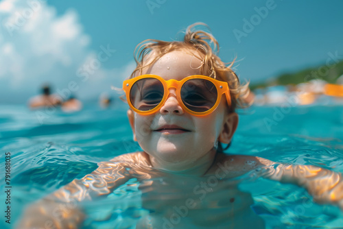 Summer Splash, Kid Enjoying Pool Fun on Vacation © Bojan