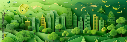 Cityscape with green trees, grass and buildings © kanurism