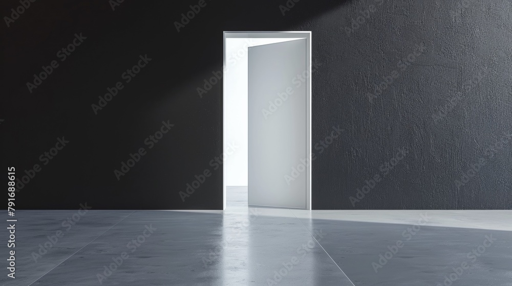 A white door in a black room with sunlight coming through, AI A white door in a black room with sunlight coming through, AI