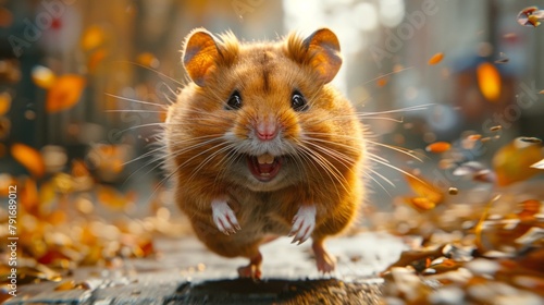 Hamster rushing around the enclosure  its whiskers twitching