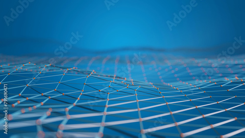 Abstract futuristic low poly technology background, geometry triangles with connected dots and lines. Virtual 3D render of network structure.