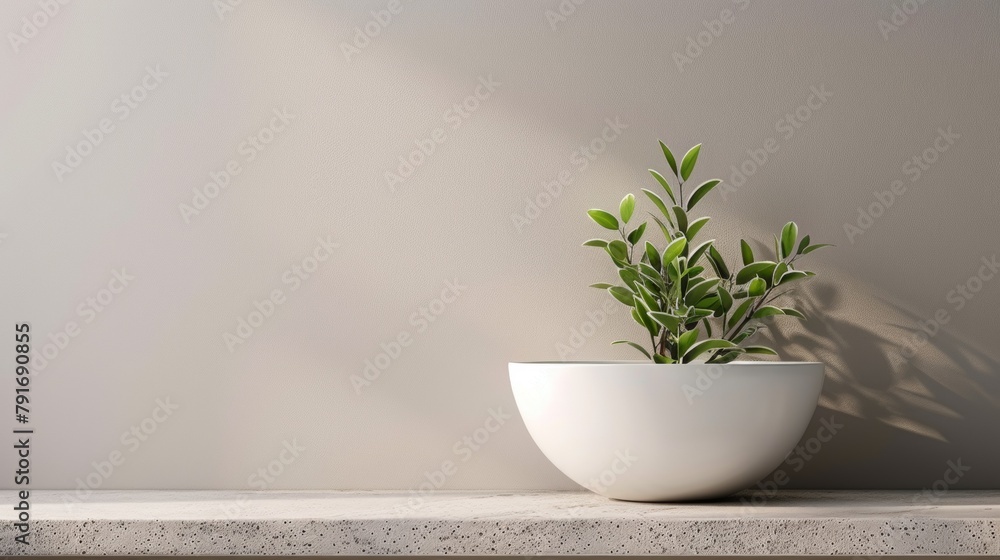 A white vase with a plant in it on top of the wall, AI A white vase with a plant in it on top of the wall, AI