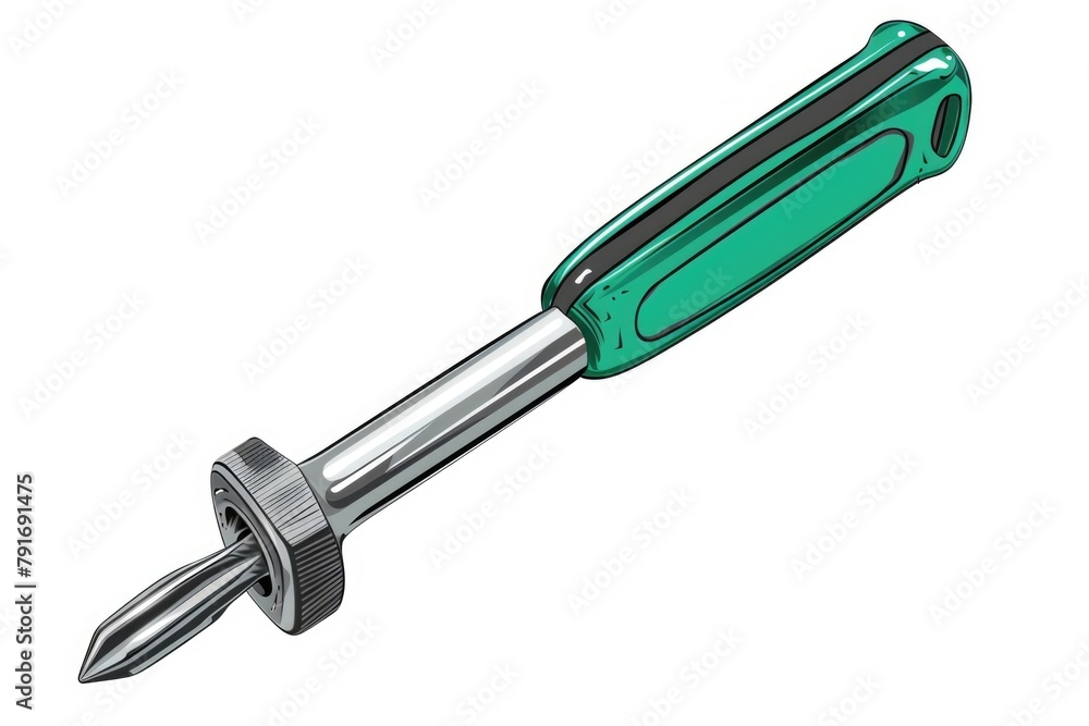 A screwdriver with a green handle on a white background. Can be used for DIY projects A screwdriver with a green handle on a white background. Can be used for DIY projects