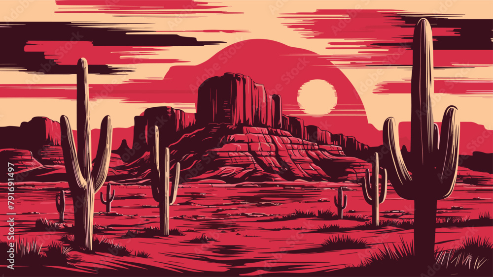 Desert landscape abstract art background. Texas western mountains and ...