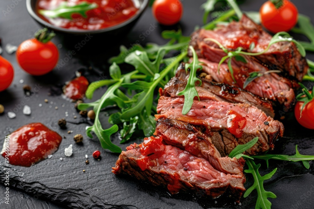 A detailed view of a piece of meat on a cutting board, perfect for culinary concepts A detailed view of a piece of meat on a cutting board, perfect for culinary concepts