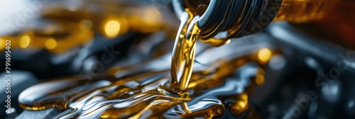 Close-up of golden motor oil implies industry and machinery, focusing on the quality and texture of the fluid