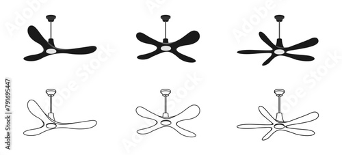 ceiling fan vector set. flat design vector illustration isolated on white background.
