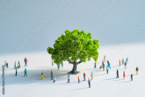 ミニチュアの木と人々、3D CG