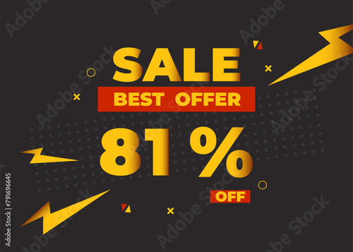81% off sale best offer. Sale banner with eighty one percent of discount, coupon or voucher vector illustration. Yellow and red template for campaign or promotion.