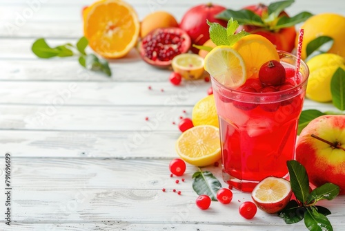A glass filled with assorted fruits next to a bunch of vibrant oranges. Ideal for healthy eating concepts
