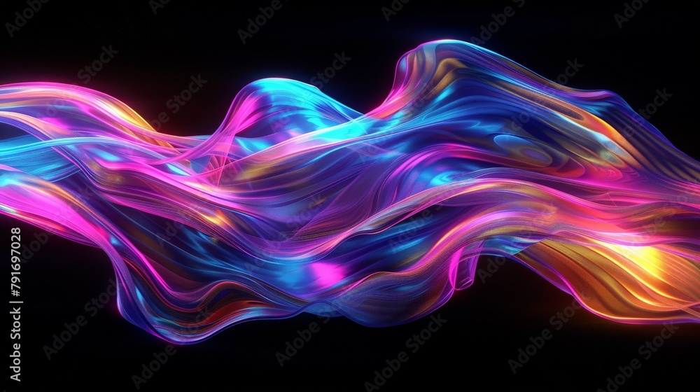 Step into a world of mesmerizing visuals with this abstract fluid iridescent holographic neon curved wave in motion