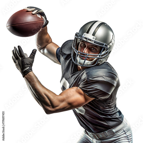 Athletic American football player catching a football