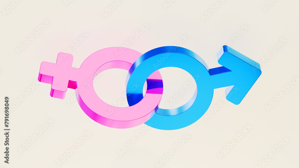 Male and female symbols isolated on a white background. Pink and Blue 3d rendered gende signs. Heterosexual Couple Symbols. Male and female symbols isolated on a white background. Pink and Blue 3d rendered gende signs. Heterosexual Couple Symbols.