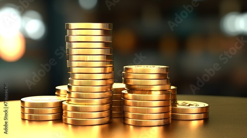 Close-up Stack of Golden Coins Money with Minimalist Background