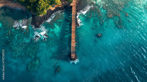Aerial view of jetty on coastline of Maui Hawaii. .. - © Hassan
