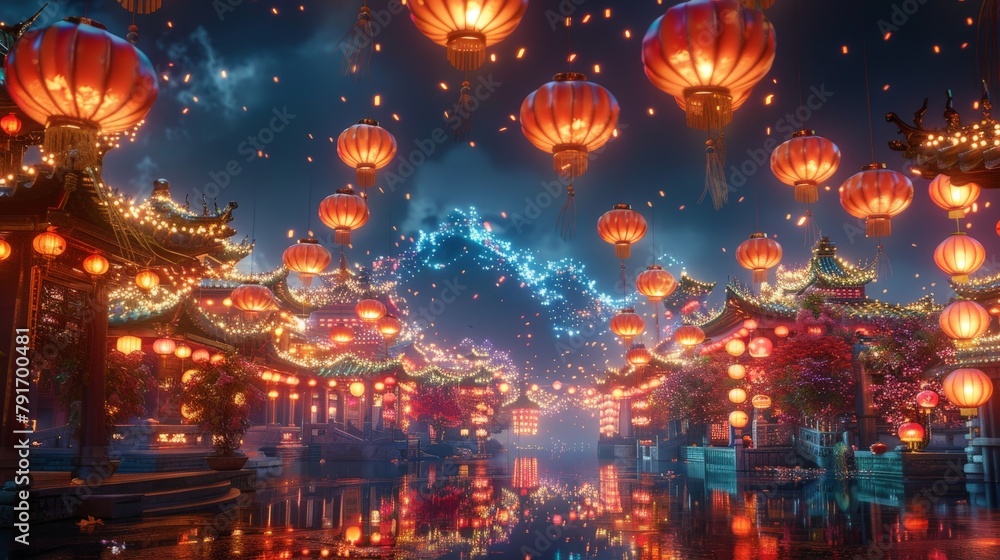 Step into a world of wonder with this breathtaking image of Chinese lanterns during the New Year festival