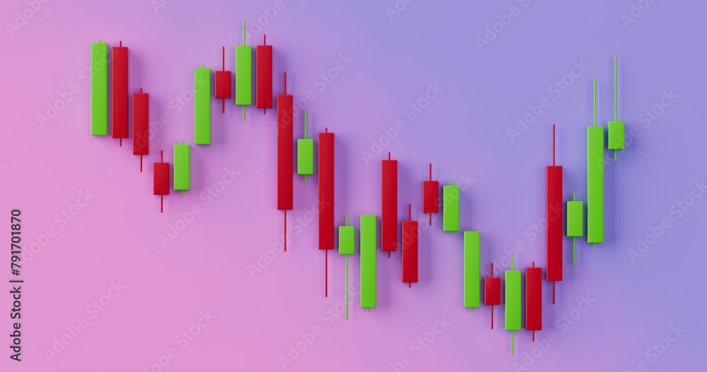 Obraz premium Green and Red Trading Financial Candlesticks Pattern Chart. 3d Rendering