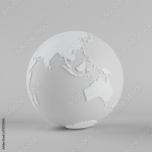 White Earth Globe Planet in Clay Style. 3d Rendering
