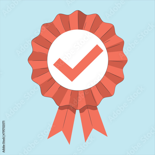 Quality guarantee red icon with ribbons.
 Approved icon. Approved certified icon.
Certified seal icon. Quality icon simple 
sign. Quality check icon vector 
illustration for graphic and web design.