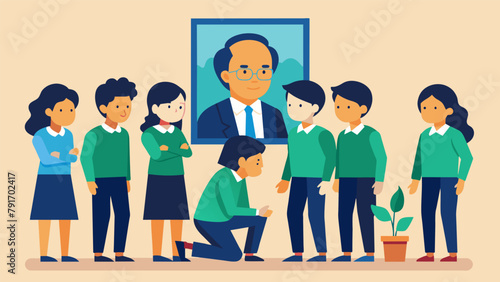 A group of students bowing in unison to a portrait of their lineages founder honoring the legacy and values that have been passed down through