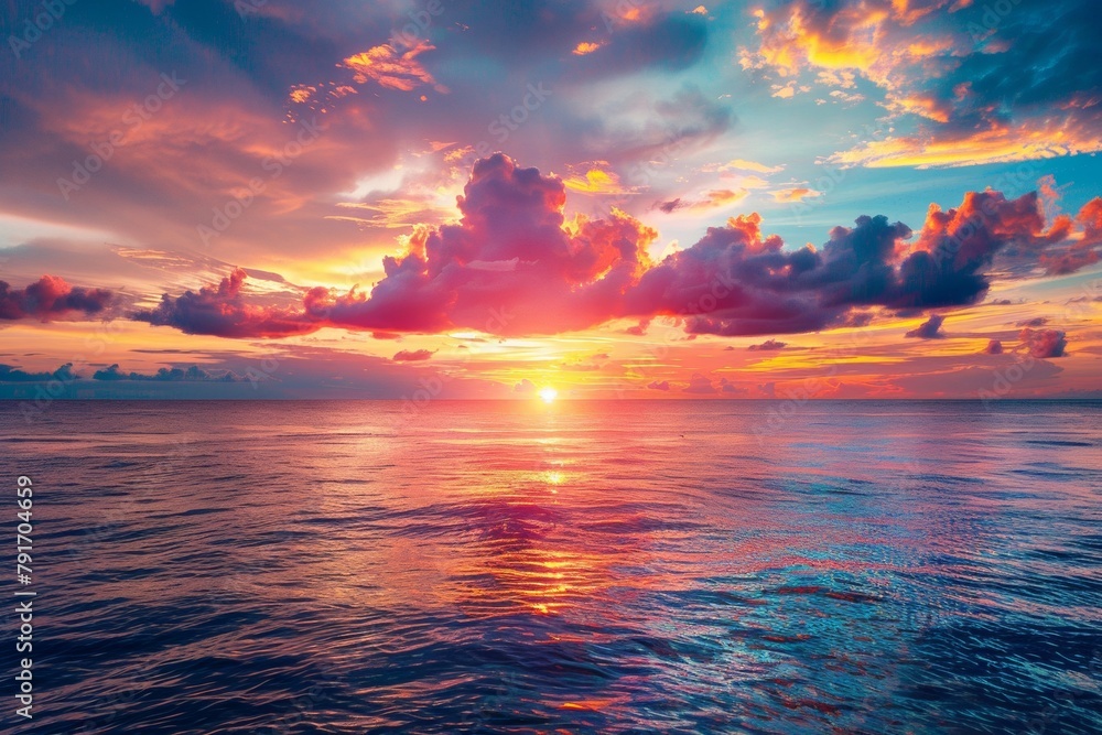Stunning sunset over the calm ocean.