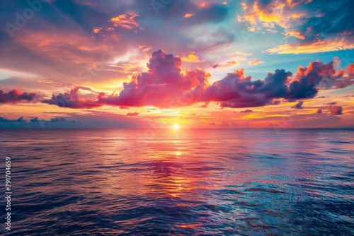 Stunning sunset over the calm ocean.