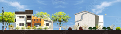 2d illustration facade of a exotic beutiful single house. photo