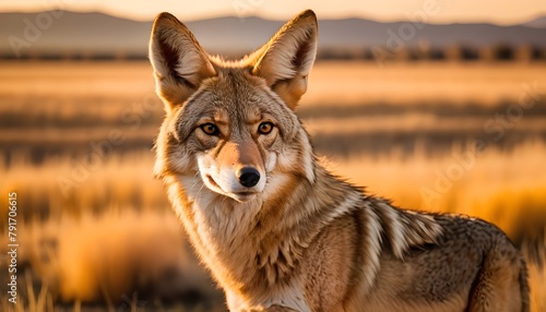 An alert Coyote (Canis latrans) at the Rocky Mountain Arsenal National Wildlife Refuge near Denver, Colorado photo