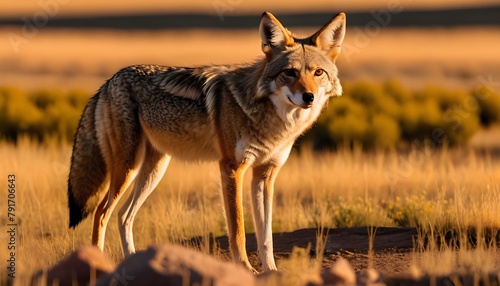 An alert Coyote (Canis latrans) at the Rocky Mountain Arsenal National Wildlife Refuge near Denver, Colorado photo