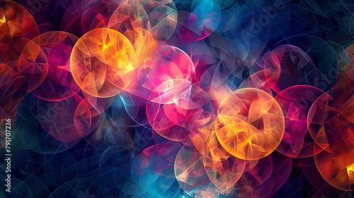 Vivid abstract composition of overlapping translucent circles in warm and cool hues photo