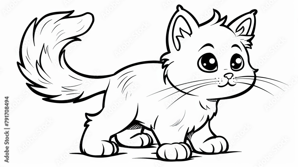 Animals (simple outlines): A coloring book page featuring a cute kitten outline