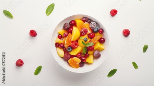 A white bowl filled with various fruits. Perfect for healthy eating concept