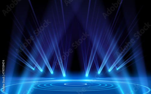 Blue light rays background with circle lines