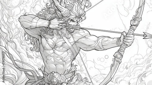Fantasy Creatures: A coloring book page featuring a powerful centaur