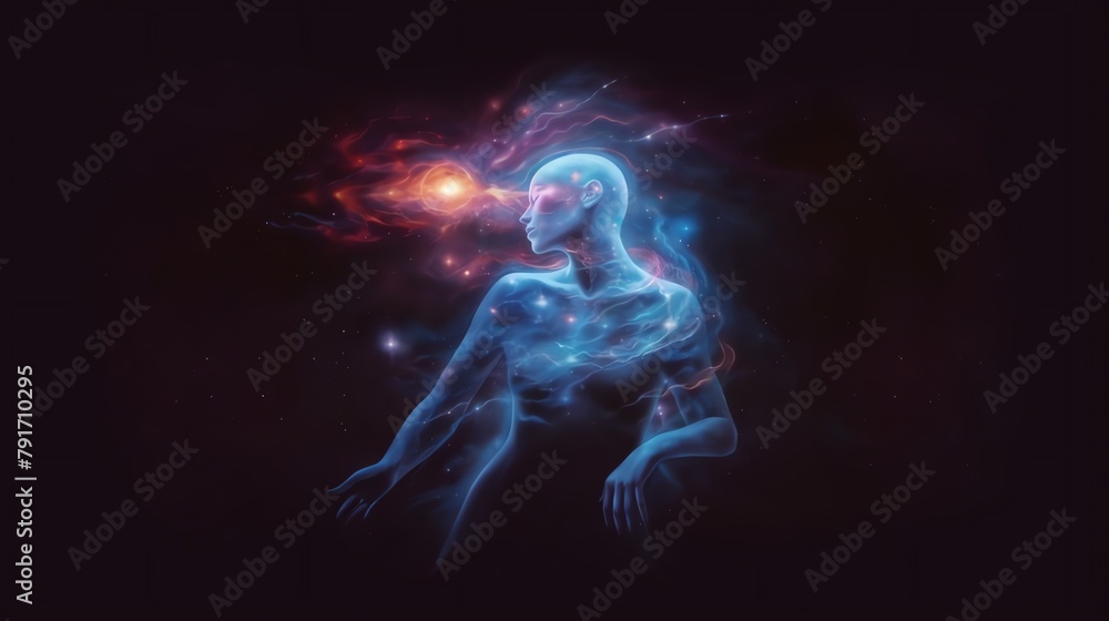 a person with glowing blue and red lights a person with glowing blue and red lights