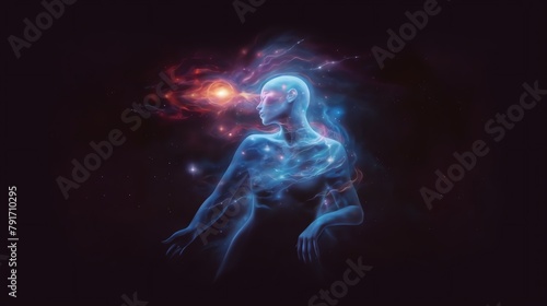 a person with glowing blue and red lights