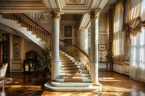 Staircase and column in the interior of the apartment