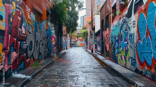 A funky street scene with graffiti art AI generated illustration