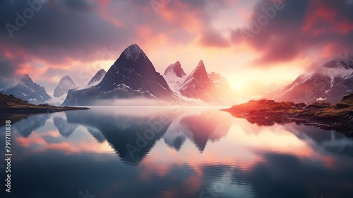 a mountain range with a body of water
